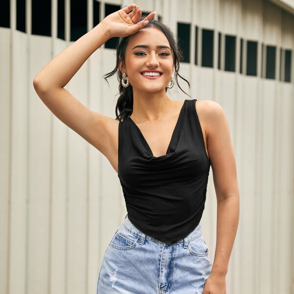 

Cowl Neck Halter Top, Black