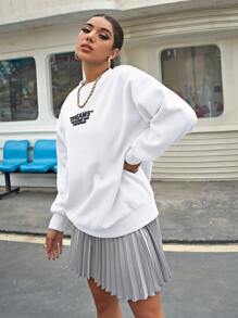 落肩字母图案宽松套头衫 - 白色 - 查看 1