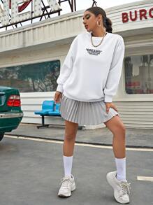 落肩字母图案宽松套头衫 - 白色 - 查看 2