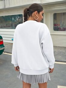 落肩字母图案宽松套头衫 - 白色 - 查看 4