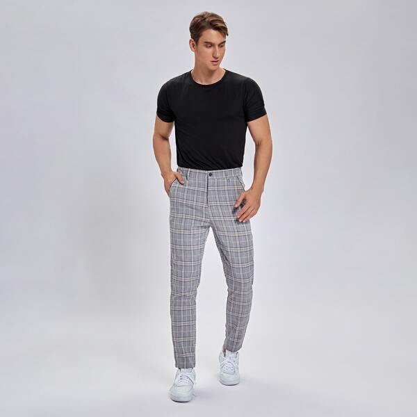 

Men Plaid Straight Leg Pants, Grey