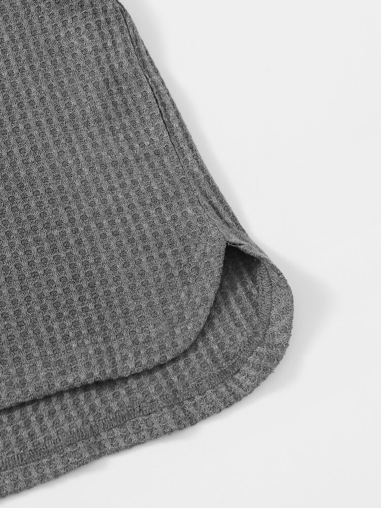 SHEIN Plus Waffle Knit Cami Top & Knot Front Shorts Set - Dark Grey - View 5