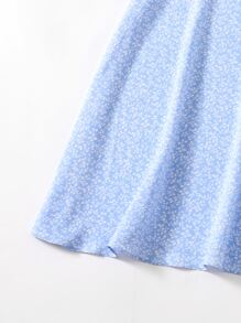 Dreamara Plus Puff Sleeve Drawstring Allover Print Milkmaid Dress - Baby Blue - View 5