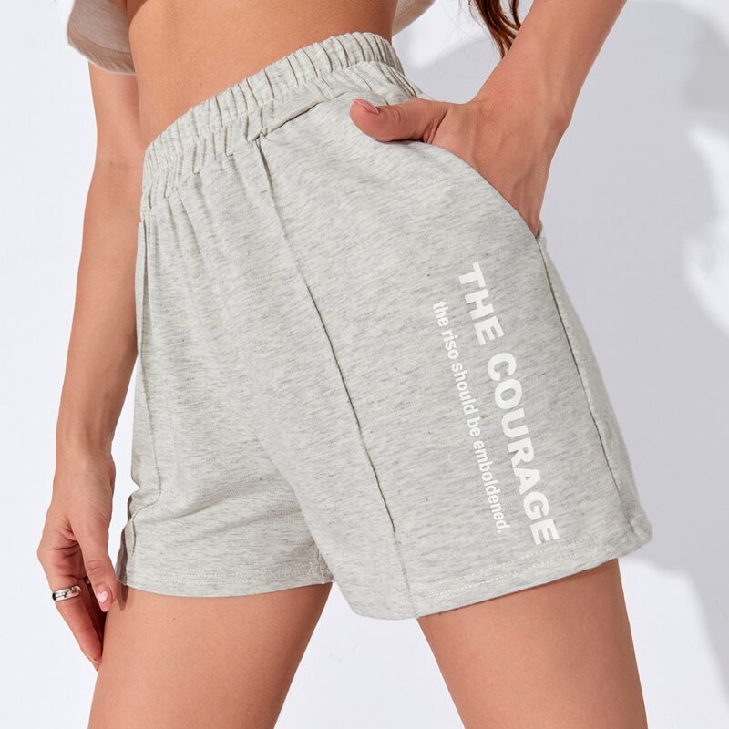 

Slogan Graphic Track Shorts, Grey