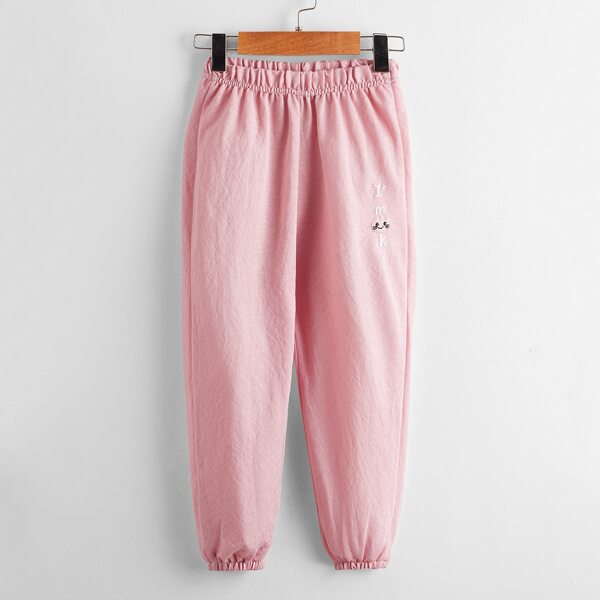 

Toddler Girls Cartoon Embroidery Sweatpants, Baby pink