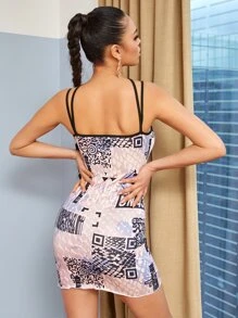 SHEIN QR碼圖案包臀洋裝 - 彩色 - 查看 2