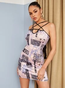 SHEIN QR碼圖案包臀洋裝 - 彩色 - 查看 4