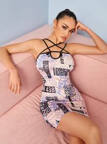 SHEIN QR碼圖案包臀洋裝 - 彩色 - 查看 5