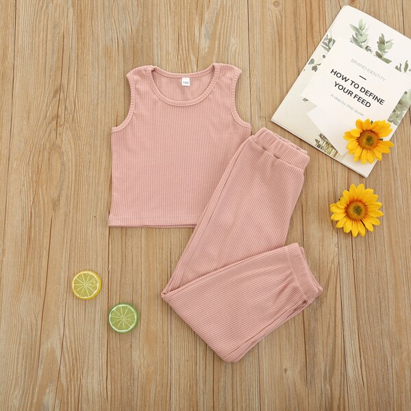 

Toddler Girls Ribbed Tank Top & Sweatpants, Pink