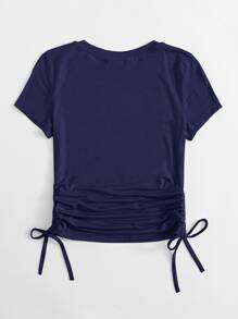SHEIN EZwear Drawstring Side Solid Tee - Navy Blue - View 2