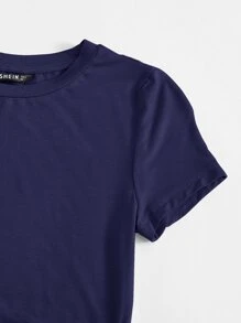 SHEIN EZwear Drawstring Side Solid Tee - Navy Blue - View 3