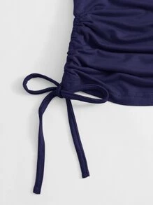 SHEIN EZwear Drawstring Side Solid Tee - Navy Blue - View 4