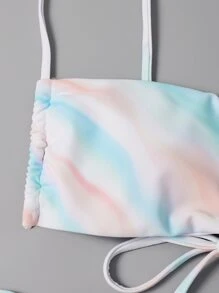 Summer Ombre Tie Side Thong Bikini Set - Multicolor - View 4