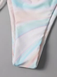 Summer Ombre Tie Side Thong Bikini Set - Multicolor - View 5