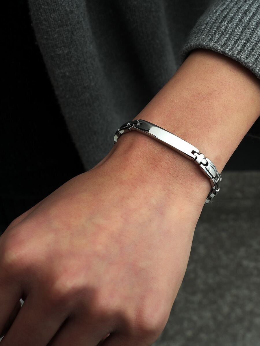 Pulsera de acero inoxidable para hombres - Plateado - Ver 1