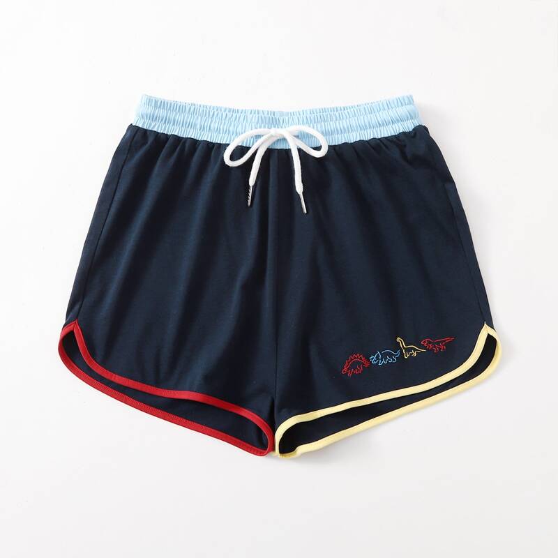 

Cartoon Embroidery Ringer Shorts, Navy blue