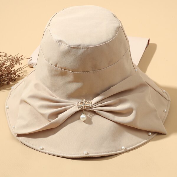 

Faux Pearl Decor Bucket Hat, Beige