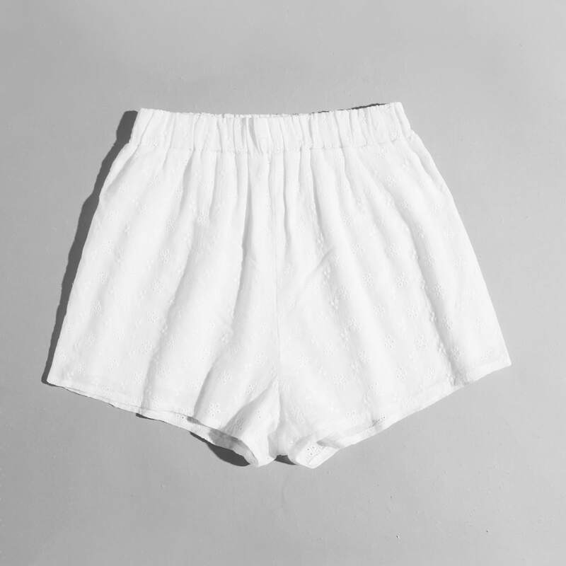 

Eyelet Embroidery Shorts, White