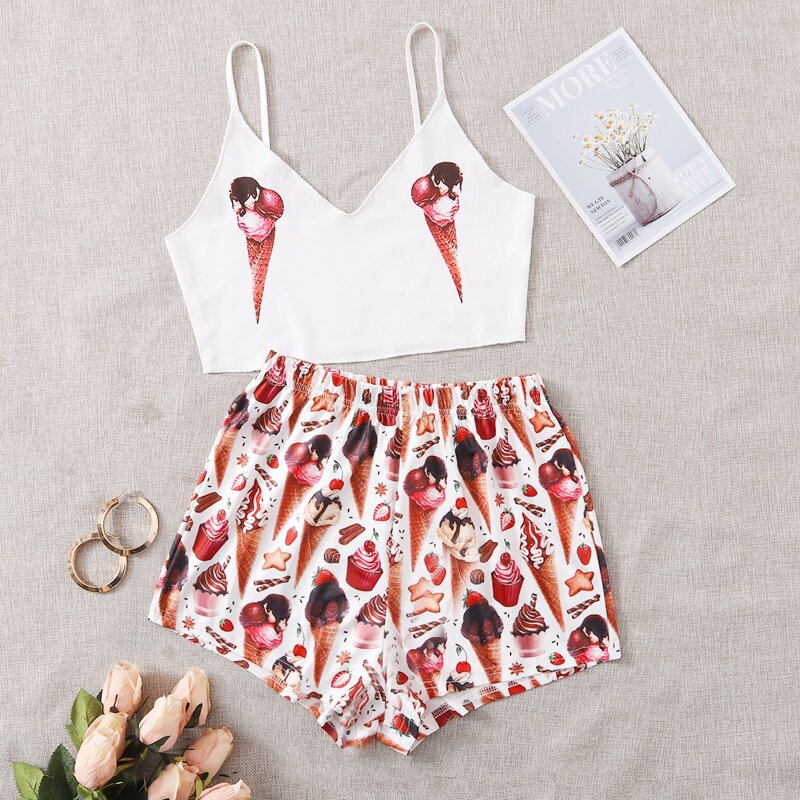 

Ice Cream Print Cami PJ Set, Multicolor