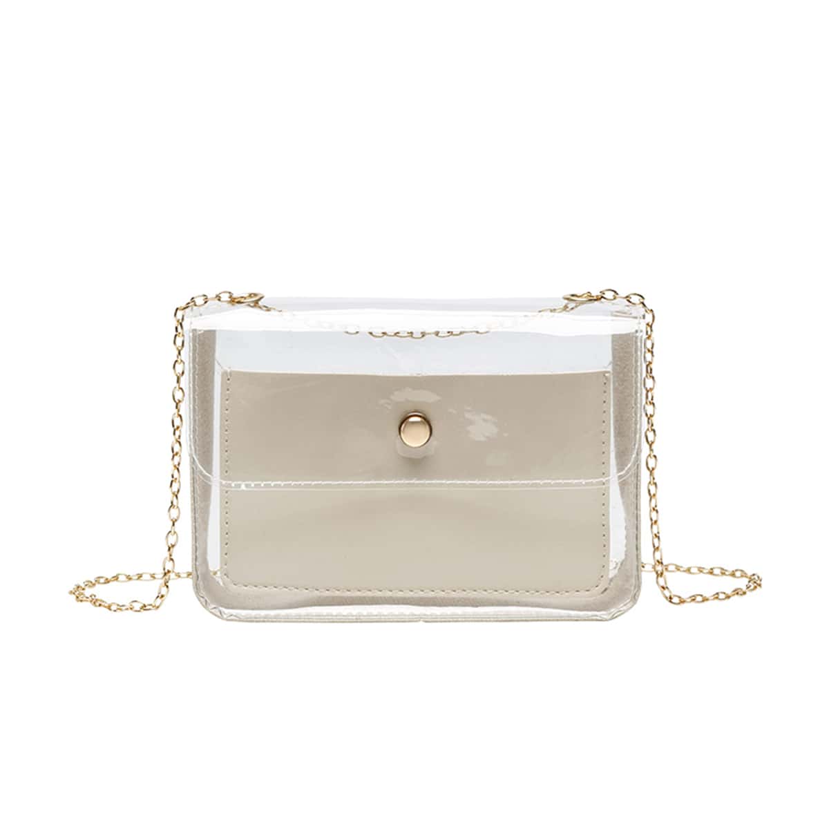 

Clear Chain Crossbody Bag, Beige clear