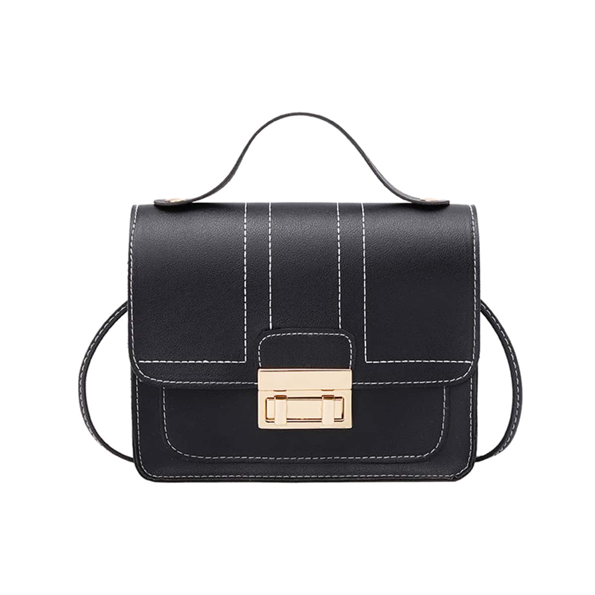 

Contrast Stitch Flap Satchel Bag, Black