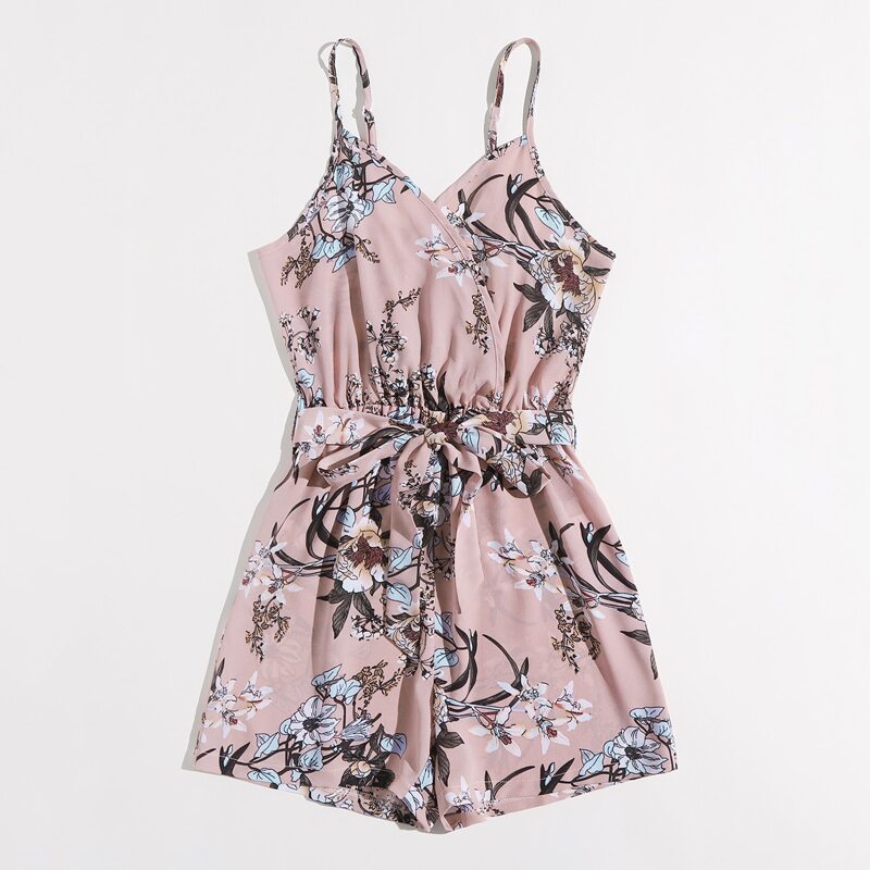 

Flower Print Belted Romper, Multicolor
