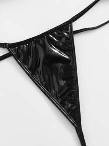Faux Leather Lingerie Set - Black - View 3
