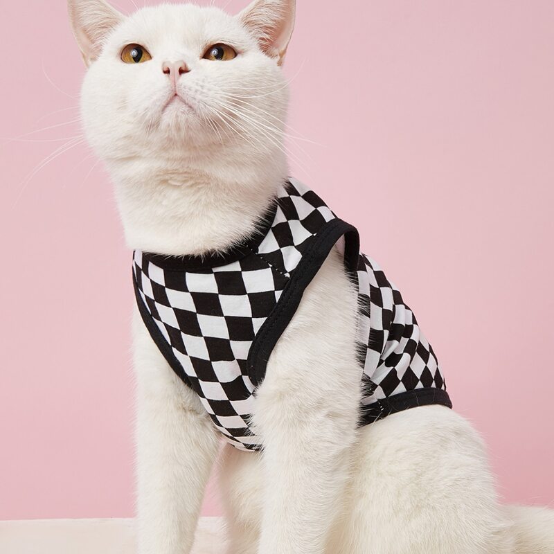 

Gingham Pattern Pet Tank Top, Black and white