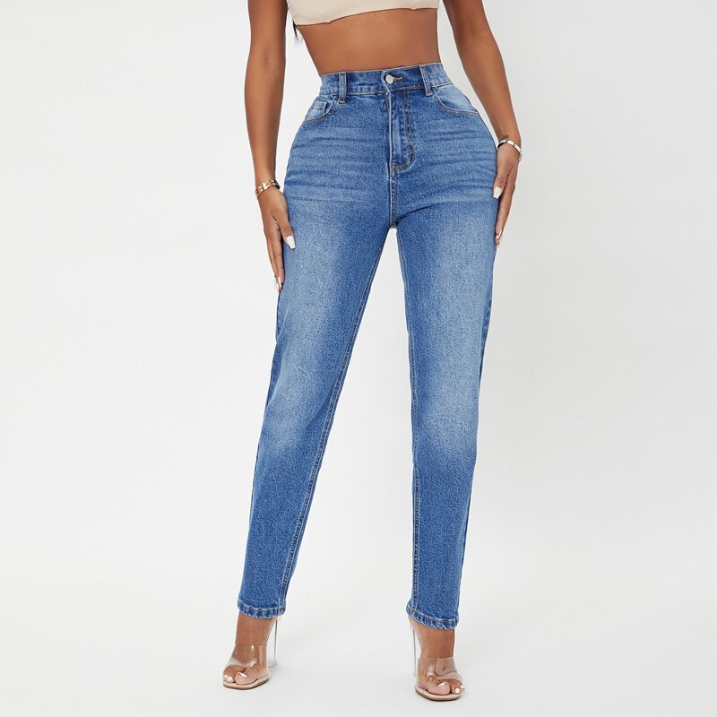 

High Waist Straight Leg Jeans, Medium wash