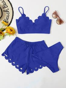 3packs Scallop Trim Bikini Set, For Summer Beach Vacation - Royal Blue - View 1