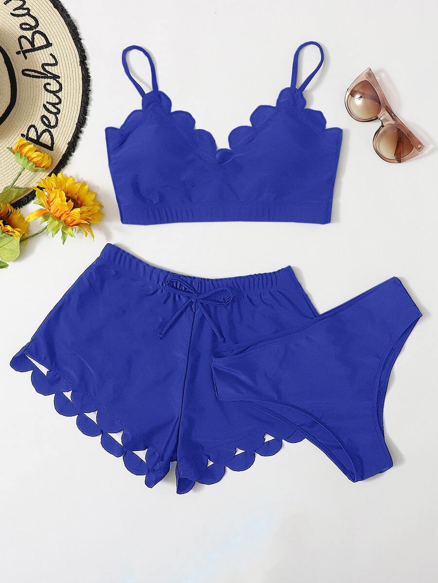 3packs Scallop Trim Bikini Set, For Summer Beach Vacation - Royal Blue - View 1