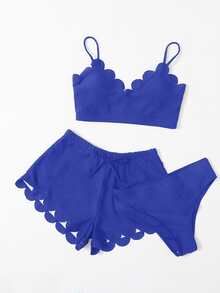 3packs Scallop Trim Bikini Set, For Summer Beach Vacation - Royal Blue - View 3