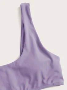 Plain Scoop Neck Bikini Set For Summer Beach Vocation - Lilac Purple - View 4