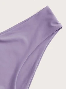 Plain Scoop Neck Bikini Set For Summer Beach Vocation - Lilac Purple - View 5