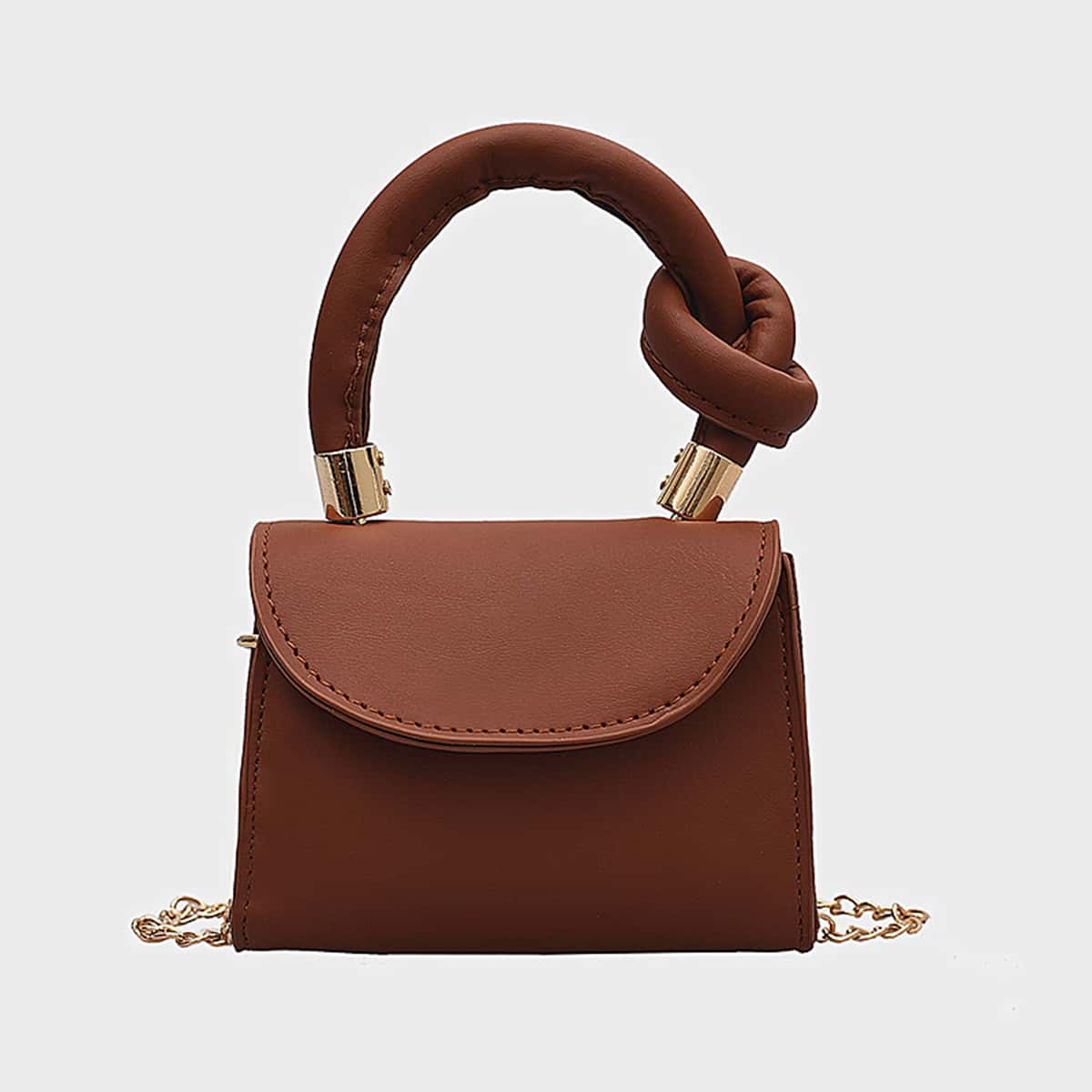 

Solid Knot Handle Mini Satchel Bag, Brown