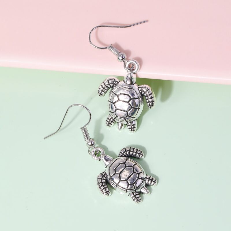 

Tortoise Drop Earrings, Antique silver