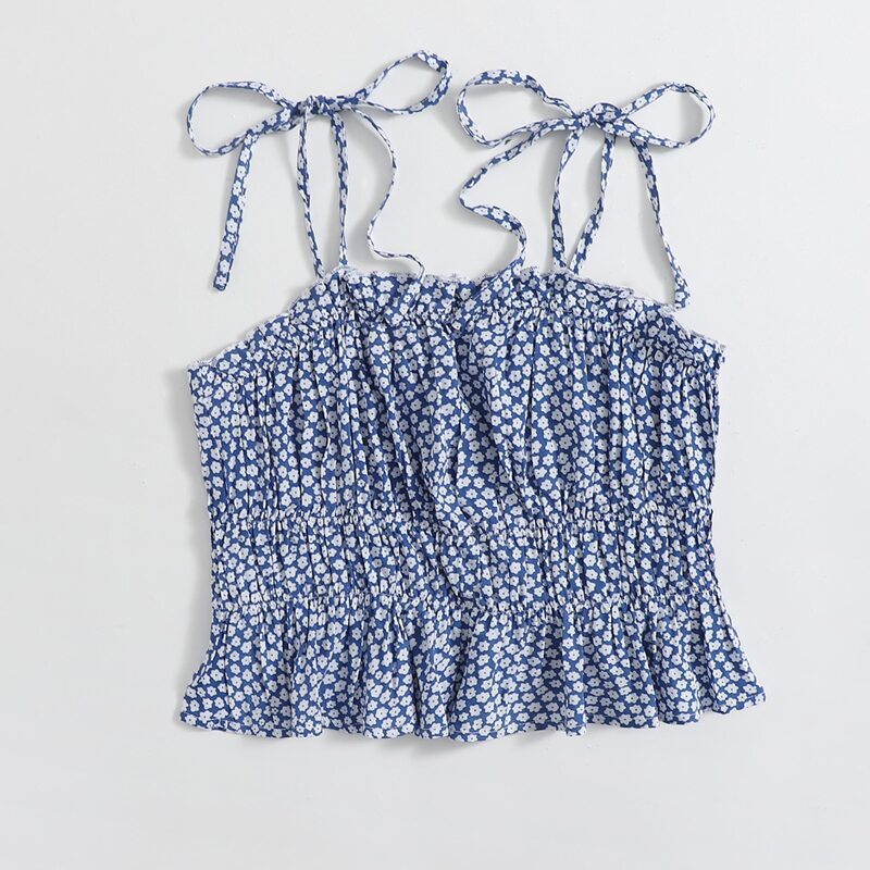 

Ditsy Floral Tie Shoulder Crop Cami, Blue