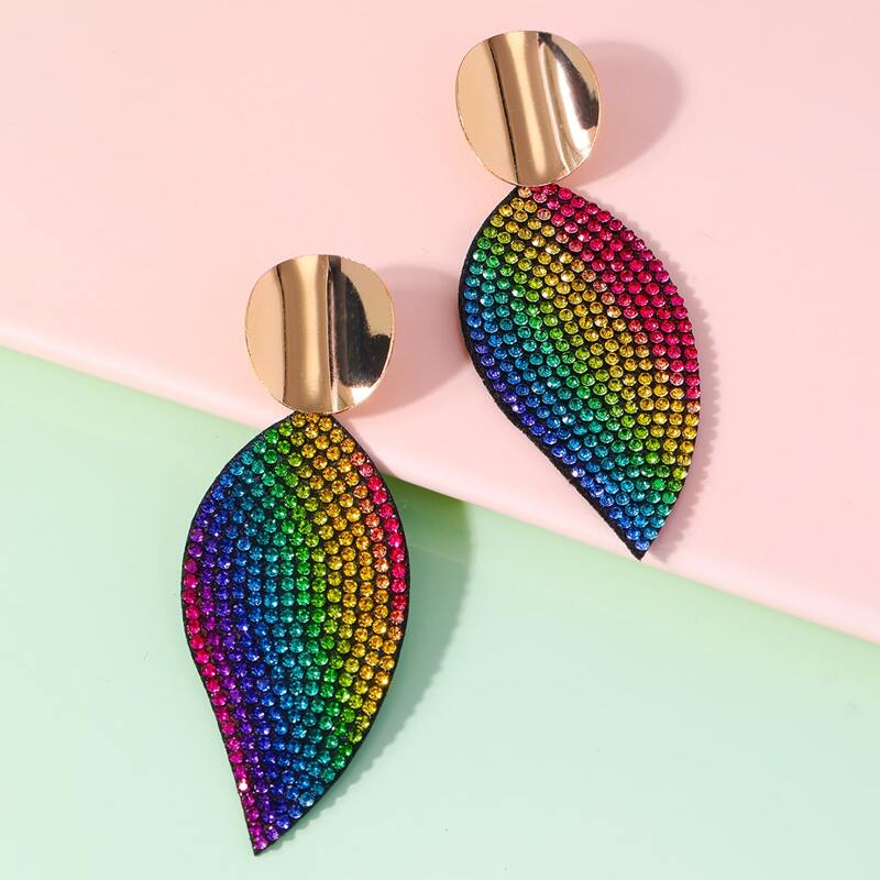 

Ombre Rhinestone Leaf Drop Earrings, Multicolor