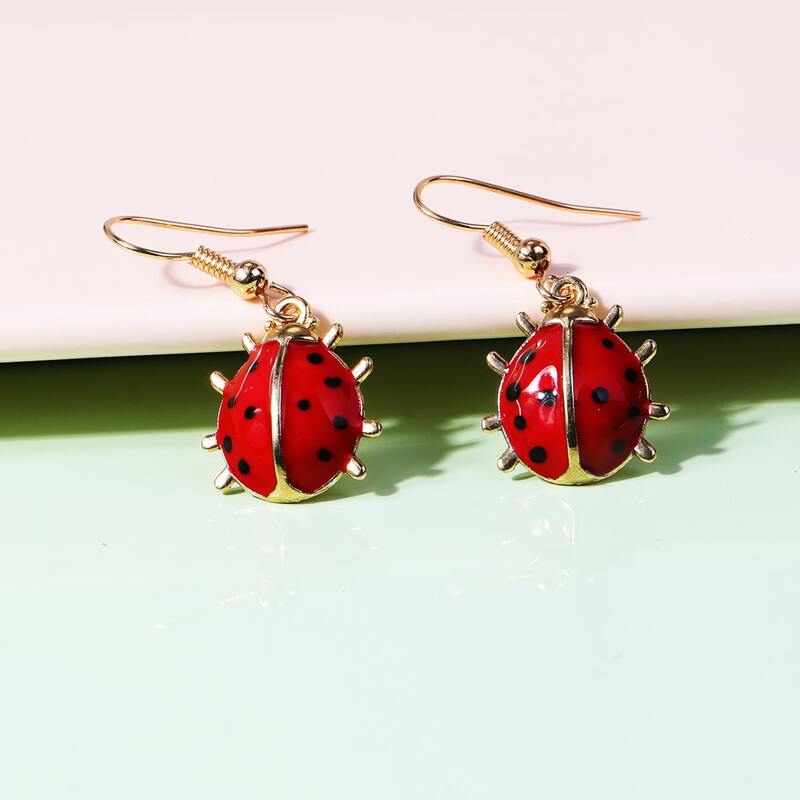 

Ladybug Drop Earrings, Red
