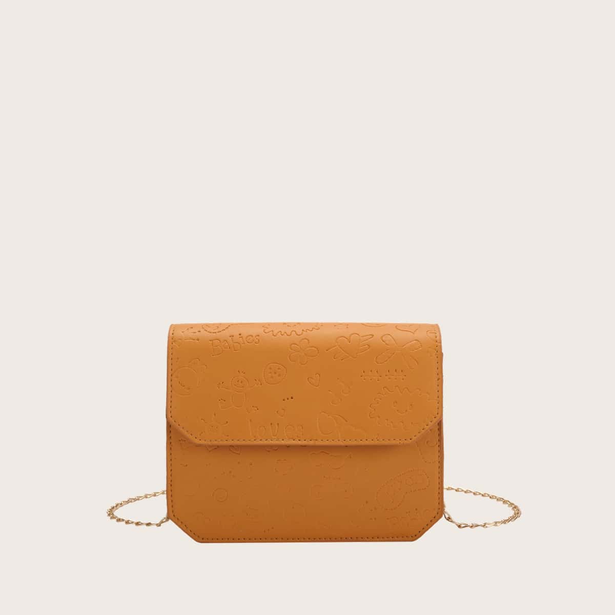 

Cartoon Embossed Chain Crossbody Bag, Yellow
