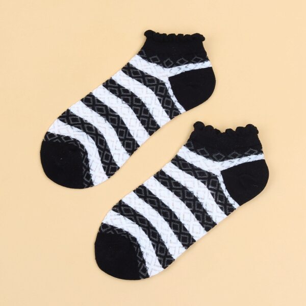 

Striped Print Ankle Socks, Black