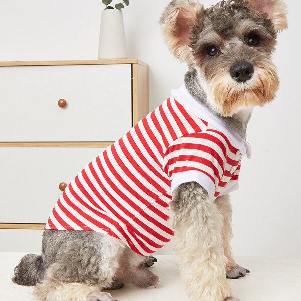 

Striped Pattern Pet Tee, Red and white
