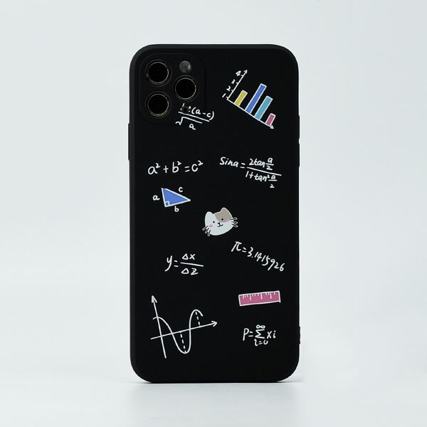 

Mathematical Formula & Cat Print Phone Case, Black