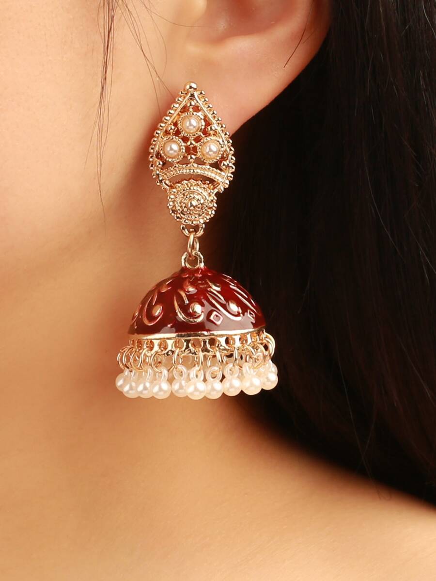 Women's Drop Earrings For Daily Wear - Red - View 1