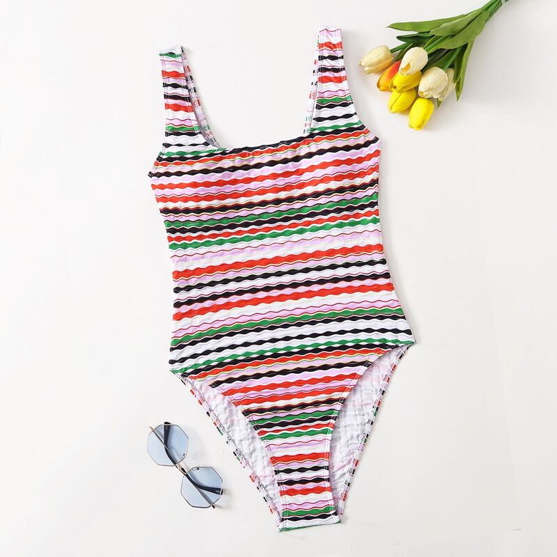 

Color Block Striped One Piece Swimsuit, Multicolor