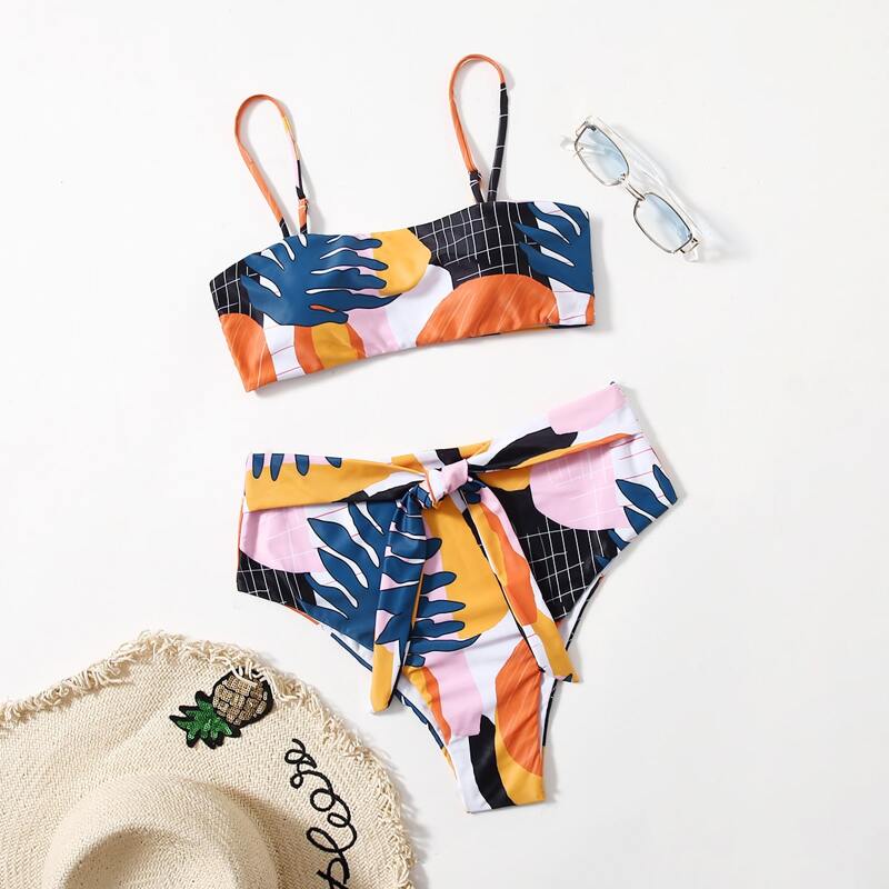 

All Over Print Knot Bikini Swimsuit, Multicolor