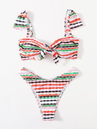 Ensemble bikini noué à blocs de couleurs pour les vacances d'été sur la plage