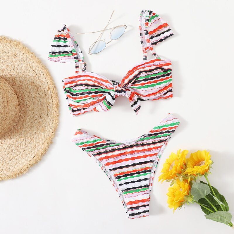 

Color Block Knot Bikini Swimsuit, Multicolor