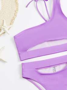 Conjunto de bikini con un solo hombro recortado - Lila Púrpura - Ver 4