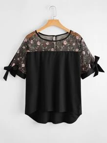 Camisa de puño con nudo con malla con bordado